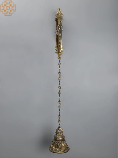 37" Brass Lord Ganesha Bell with Parrot Bracket
