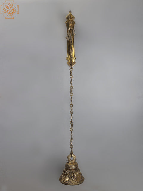42" Brass Lord Ganesha Bell with Wall Hanging Peacock Bracket