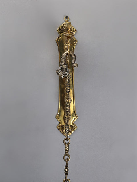 42" Brass Lord Ganesha Bell with Wall Hanging Peacock Bracket