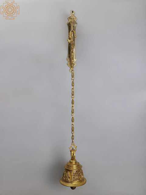 38" Brass Parrot Bracket with Temple Hanging Bell | Lord Shiva, Hanuman, Ganesha, Goddess Lakshmi, Durga and Radha Krishna