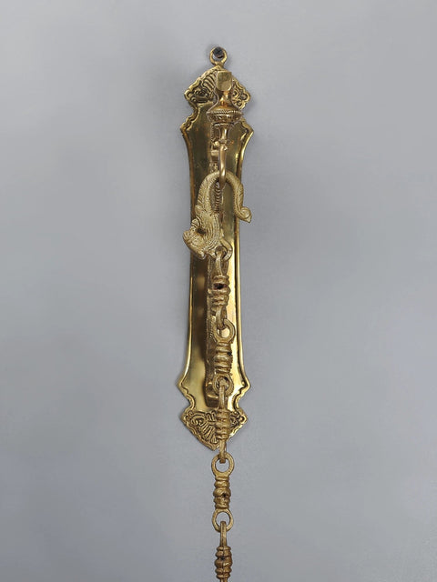 38" Brass Lord Krishna Leela Temple Hanging Bell with Peacock Bracket