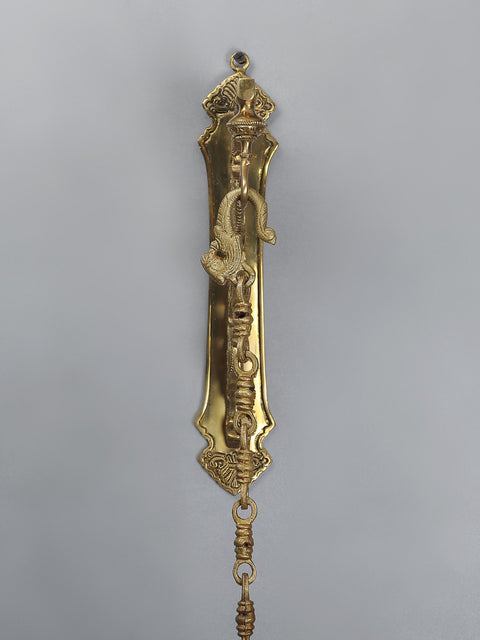 38" Brass Lord Krishna Leela Temple Hanging Bell with Peacock Bracket