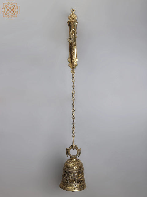 36" Brass Parrot Bracket with Lord Krishna Leela Temple Hanging Bell