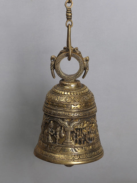 36" Brass Parrot Bracket with Lord Krishna Leela Temple Hanging Bell