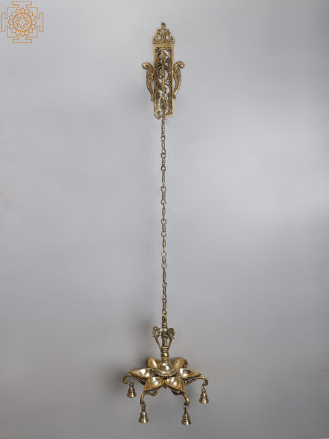 46" Brass Six Wicks Hanging Lamp with Parrot Bracket