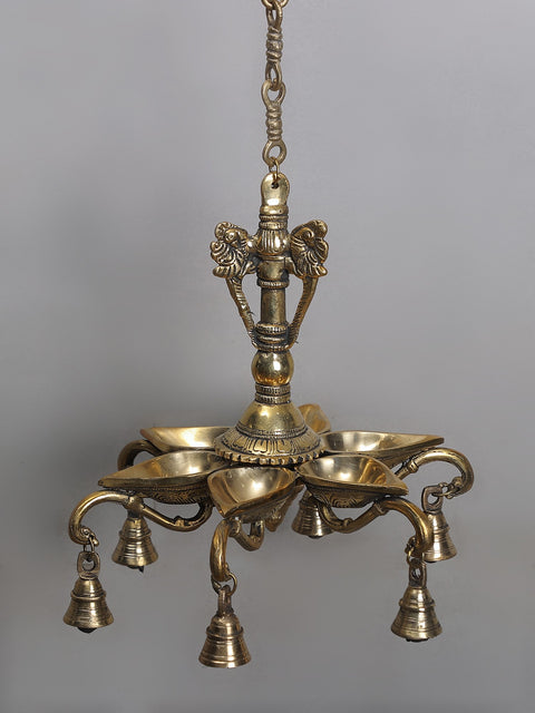 46" Brass Six Wicks Hanging Lamp with Parrot Bracket