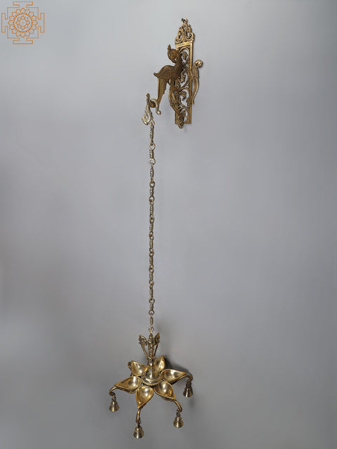 46" Brass Six Wicks Hanging Lamp with Parrot Bracket