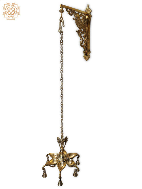 42" Brass Six Wicks Lamp with Peacock Bracket
