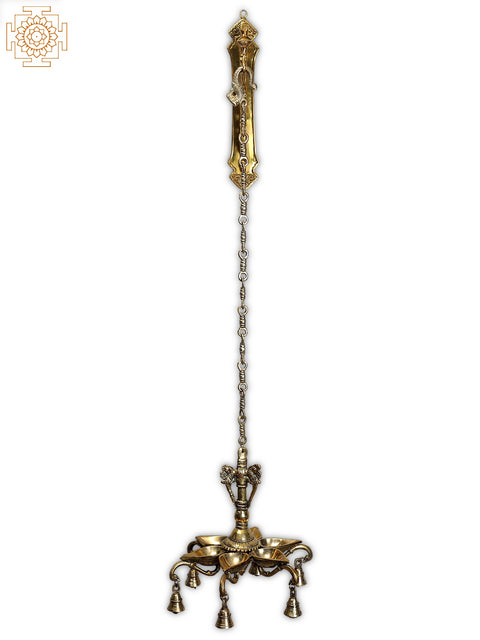 42" Brass Six Wicks Lamp with Peacock Bracket