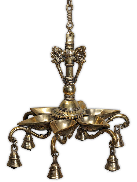 42" Brass Six Wicks Lamp with Peacock Bracket