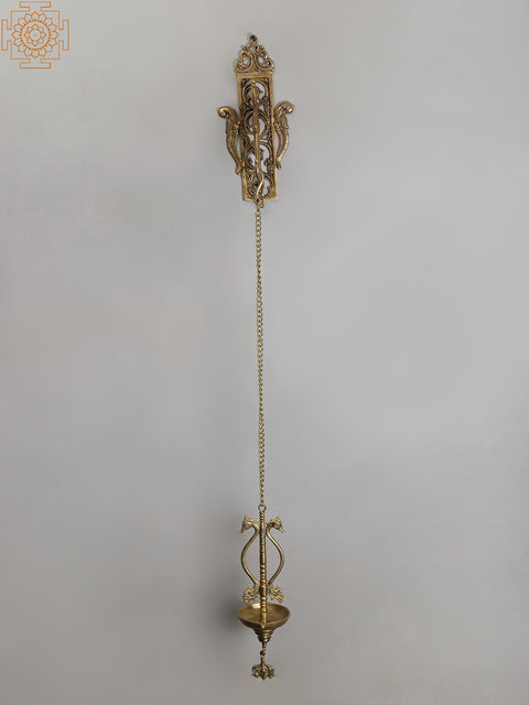 42" Brass Parrot Bracket with Bronze Hanging Diya