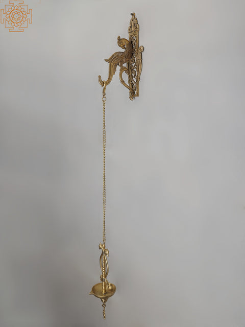 42" Brass Parrot Bracket with Bronze Hanging Diya