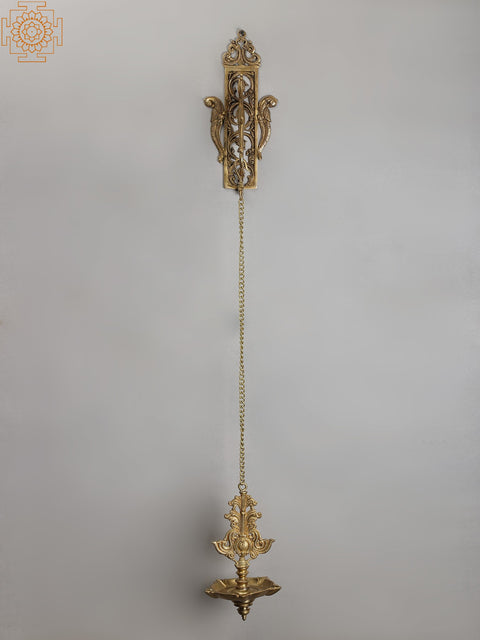 38" Bronze Hanging Diya with Brass Parrot Bracket