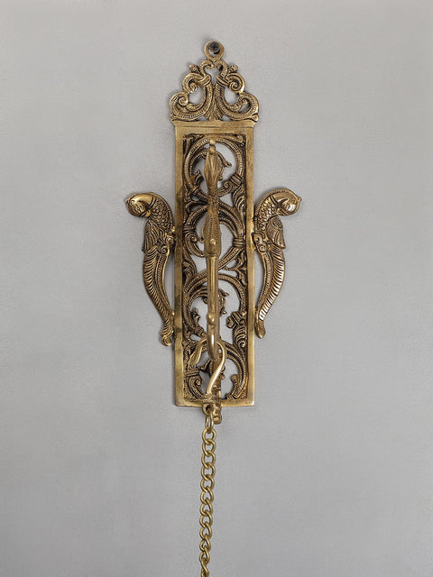 38" Bronze Hanging Diya with Brass Parrot Bracket