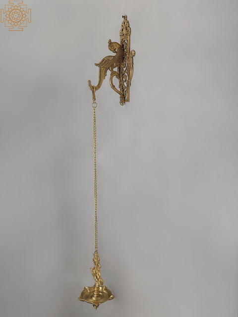 38" Bronze Hanging Diya with Brass Parrot Bracket