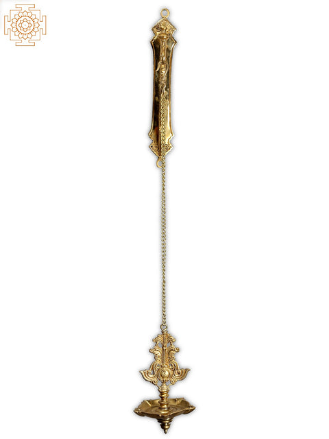 34" Bronze Hanging Diya with Brass Parrot Bracket