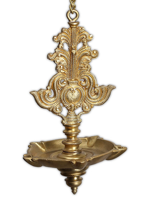 34" Bronze Hanging Diya with Brass Parrot Bracket