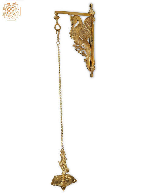 34" Bronze Hanging Diya with Brass Parrot Bracket