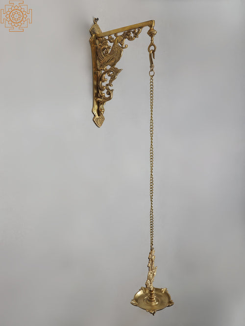 34" Brass Peacock Hanging Diya Bracket Sculpture