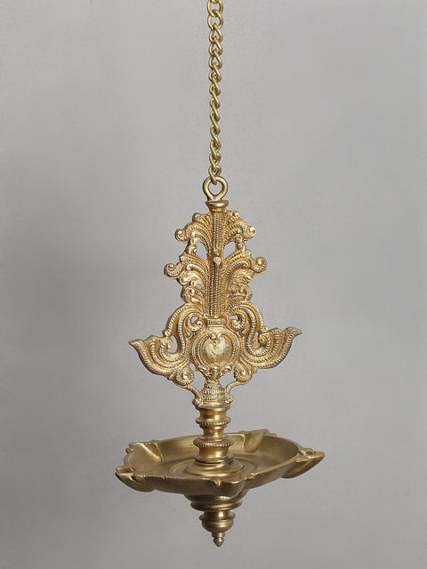34" Bronze Hanging Diya with Brass Peacock Bracket