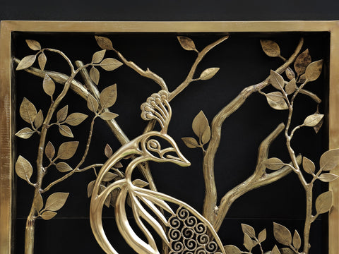72" Large Brass Grill Board Peacock Design Jali