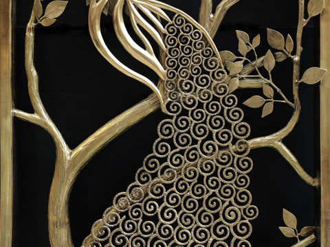 72" Large Brass Grill Board Peacock Design Jali