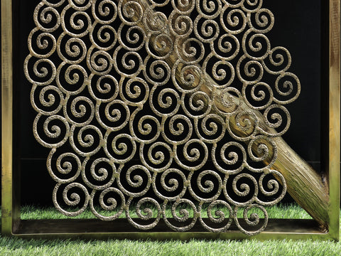 72" Large Brass Grill Board Peacock Design Jali