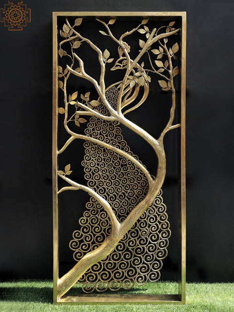 72" Large Brass Grill Board Peacock Design Jali