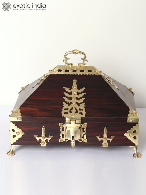 14" Wooden Jewellery Box with Brass Fittings