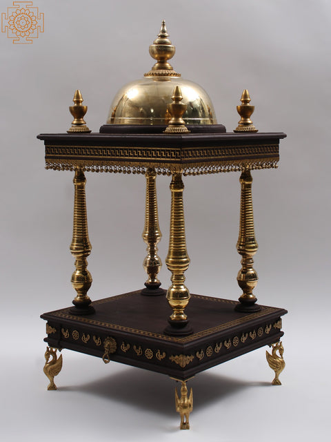 44" Large Wood and Brass Designer Temple with Drawer