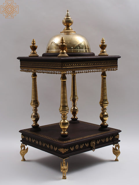 44" Large Wood and Brass Designer Temple with Drawer