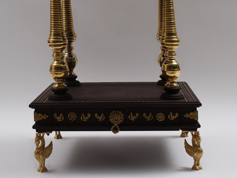 44" Large Wood and Brass Designer Temple with Drawer