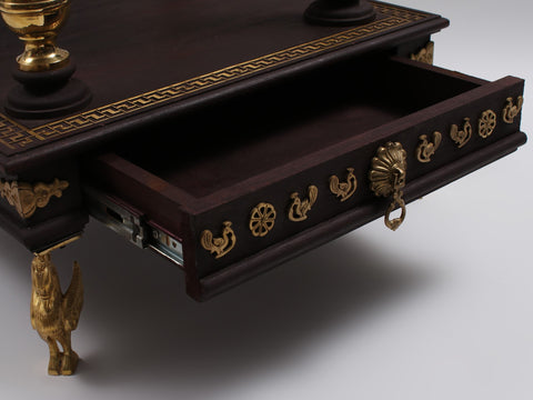 44" Large Wood and Brass Designer Temple with Drawer