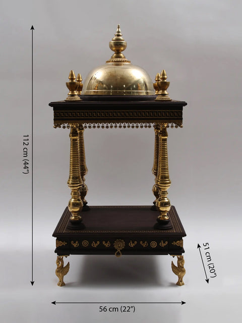 44" Large Wood and Brass Designer Temple with Drawer