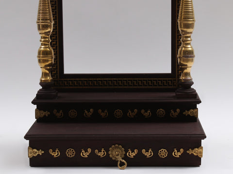 39" Large Wood and Brass Designer Wall Hanging Temple with Dangling Ghungroos