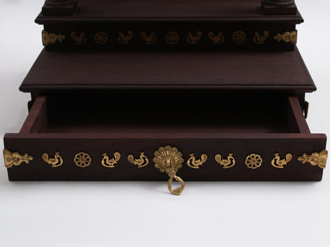 39" Large Wood and Brass Designer Wall Hanging Temple with Dangling Ghungroos