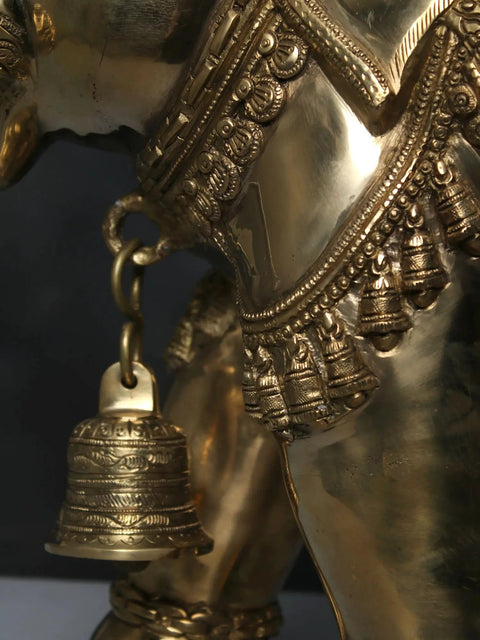 25" Brass Engraved Elephant Statue With Bells