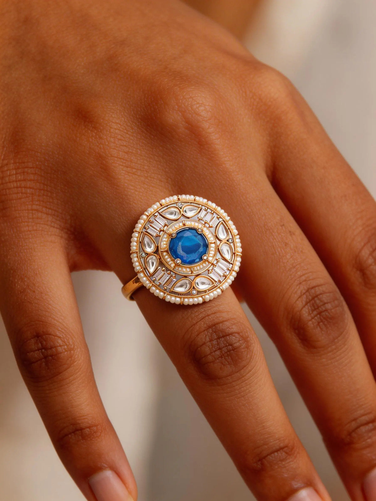 Round Kundan Stone Studded Adjustable Ring