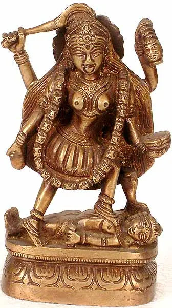 6" Kali Handmade Brass Statue for Pooja