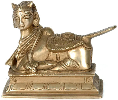 5" Kamadhenu Cow Brass Statue Handmade Home Decor