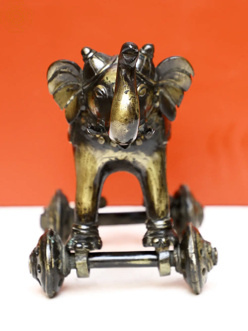 Brass Wheel Elephant Statue for Home Decor