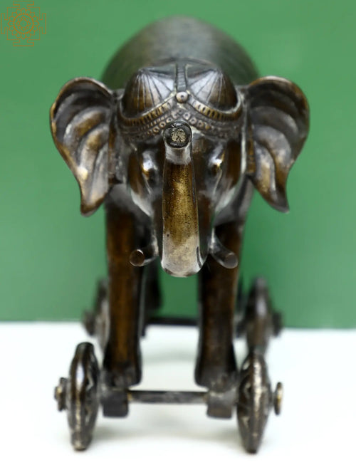 Brass Wheel Elephant Statue for Home Decor