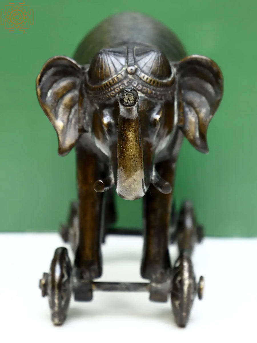 Brass Wheel Elephant Statue for Home Decor