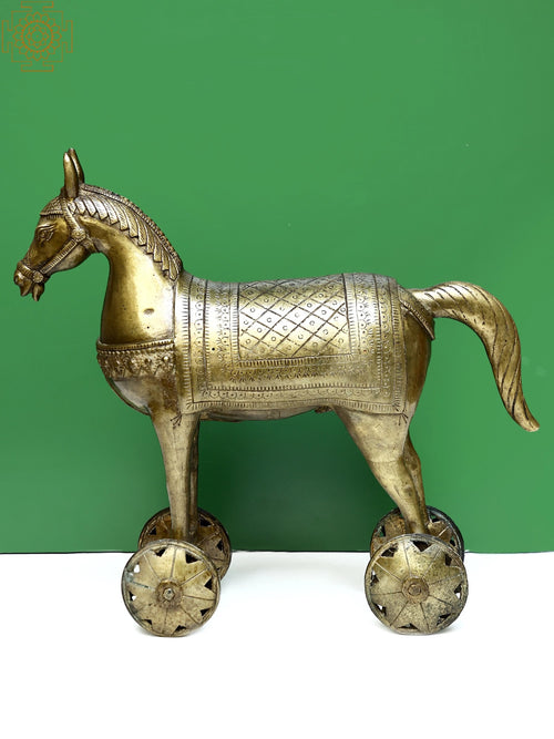 Brass Horse on Wheels Statue for Home Decor