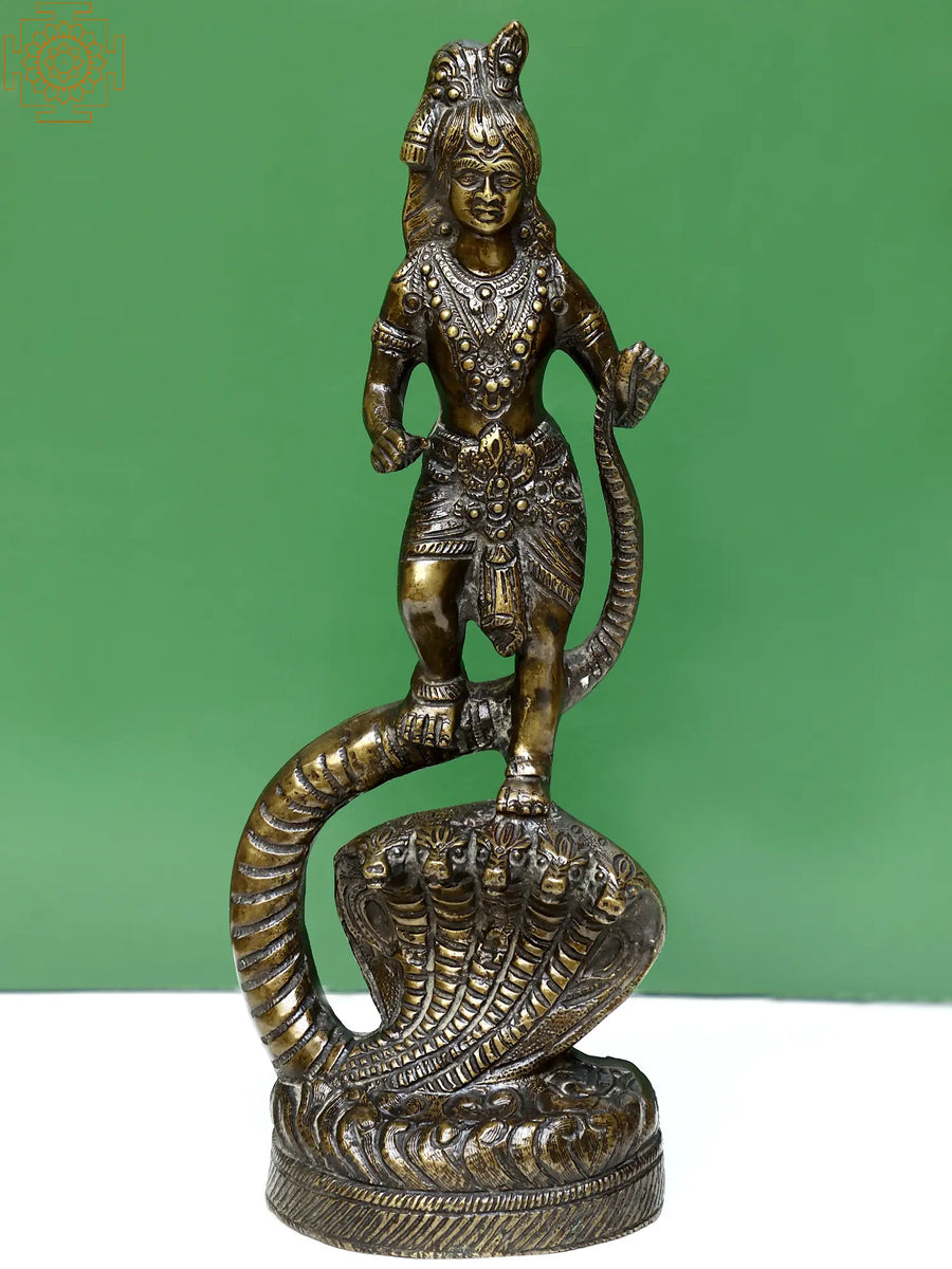 Brass Kaliya Krishna Idol Handmade