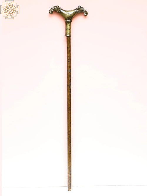 Brass Cane with Double Elephant Handle and Copper Details