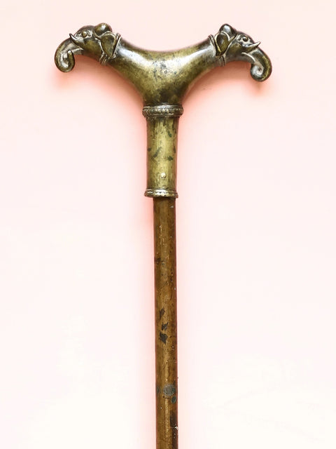 Cane with Double Elephant Handle (Brass with Copper)