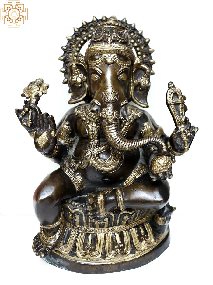 14" Brass Lord Sitting Ganesha
