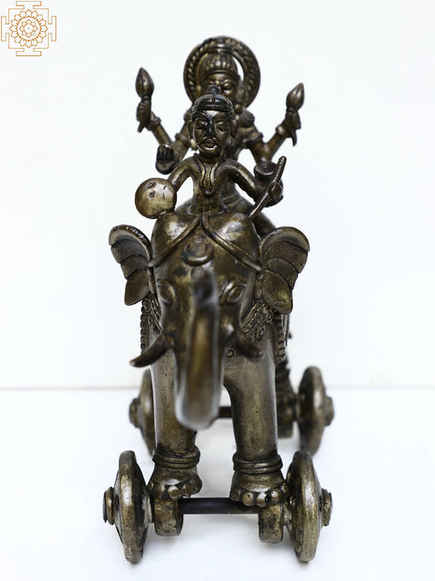Brass Elephant with Riders on Wheels