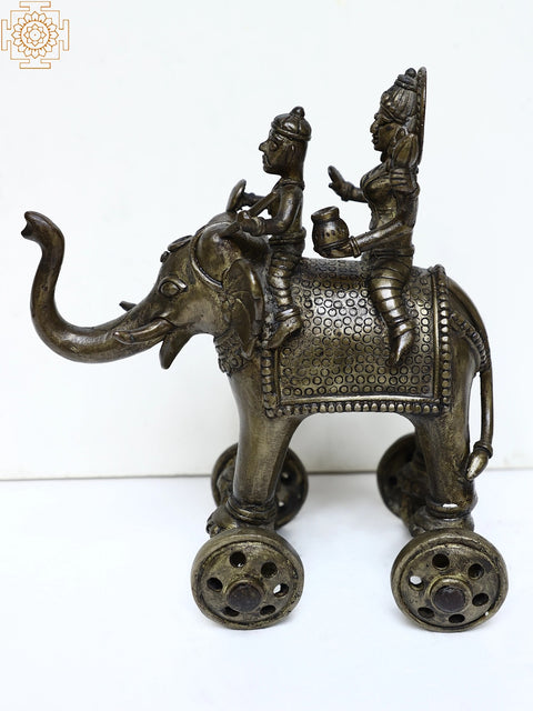 Brass Elephant with Riders on Wheels